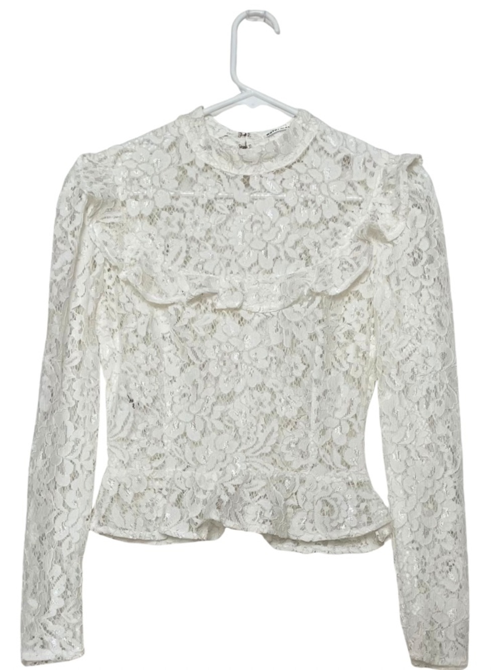 Reformation Ivory Lace Ruffled Long-Sleeve Blouse